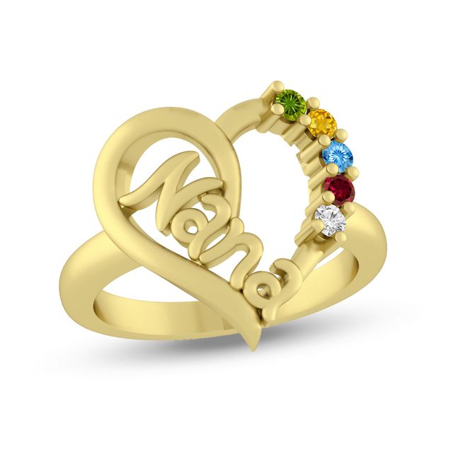 Mother's Gemstone "Nana" Heart Ring (1-5 Stones)