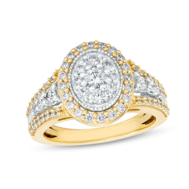 1 CT. T.w. Oval Multi-Diamond Frame Triple Row Ring in 10K Two-Tone Gold