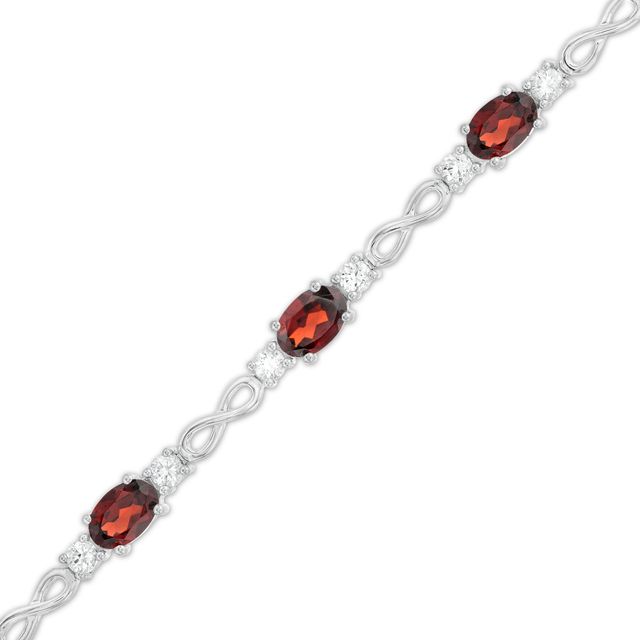 Oval Garnet and White Lab-Created Sapphire Alternating Infinity Loop Link Bracelet in Sterling Silver â 7.25"