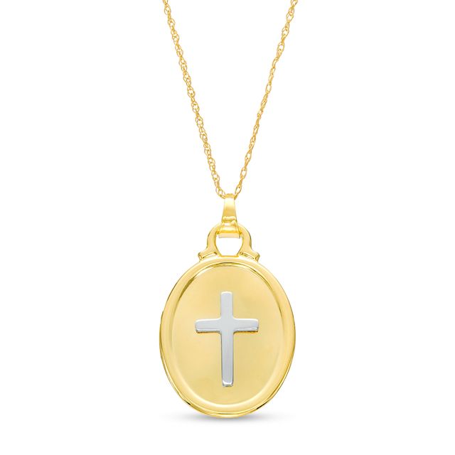 Oval-Shaped Cross Cutout Pendant in 14K Gold