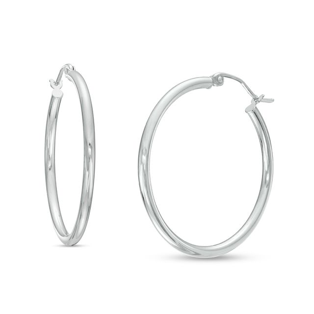 30.0mm Tube Hoop Earrings in 14K White Gold