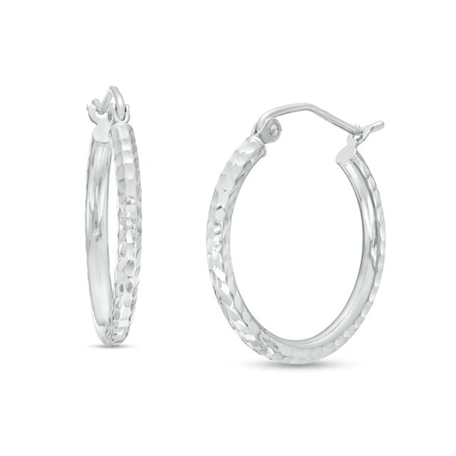 20.0mm Diamond-Cut Tube Hoop Earrings in 14K White Gold