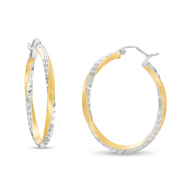 30.0mm Twist Tube Hoop Earrings in 14K Gold