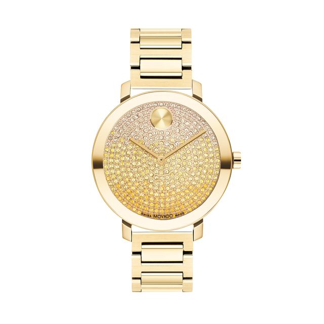Ladies' Movado BoldÂ® Evolution Gold-Tone IP Watch with Multi-Colored OmbrÃ© Crystal Dial (Model: 3600931)