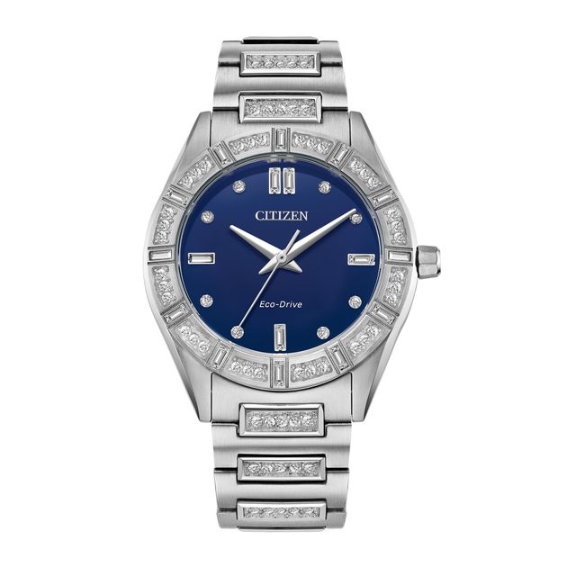 Ladies' Citizen Eco-DriveÂ® Classic Crystal Accent Watch with Blue Dial (Model: Em1020-57L)