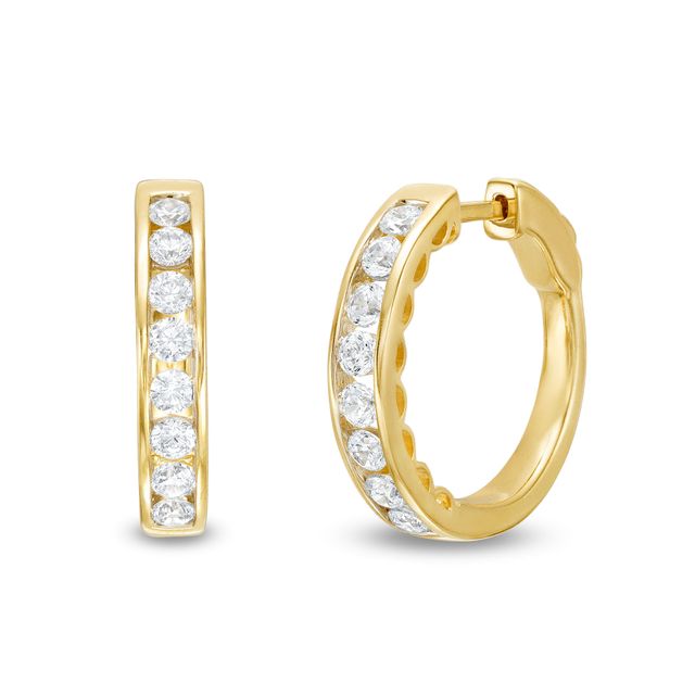 2 CT. T.w. Diamond Channel Eight Stone Hoop Earrings in 14K Gold