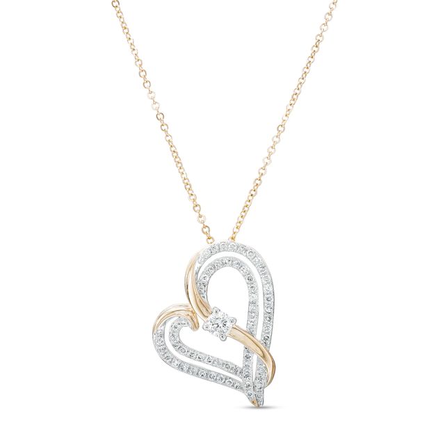 Two in Love 1/2 CT. T.w. Diamond Crossover Ribbon Tilted Double Loop Heart Pendant in 10K Gold â 19"