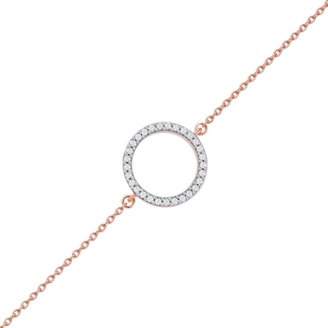 1/10 CT. T.w. Diamond Lined Circle Bracelet in 10K Rose Gold - 7.25"