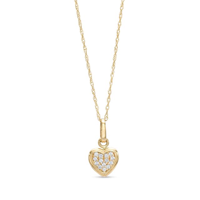 Child's Cubic Zirconia Cluster Heart Pendant in 14K Gold â 15"