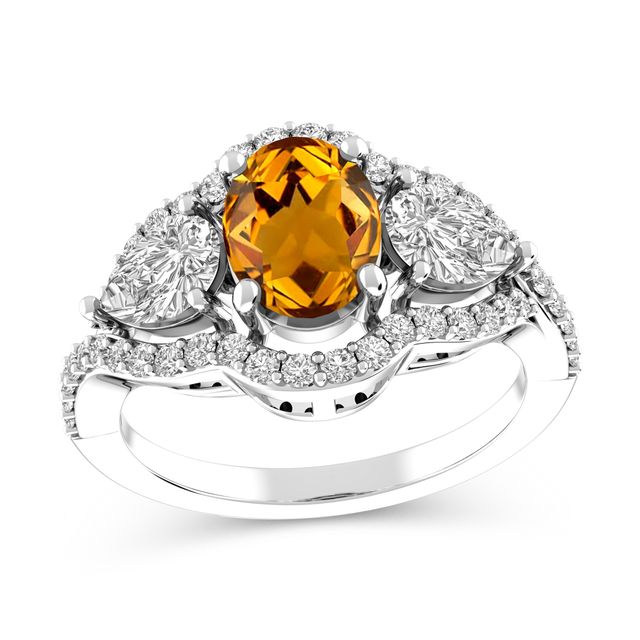 Oval Citrine and White Topaz Ring (2 Stones)