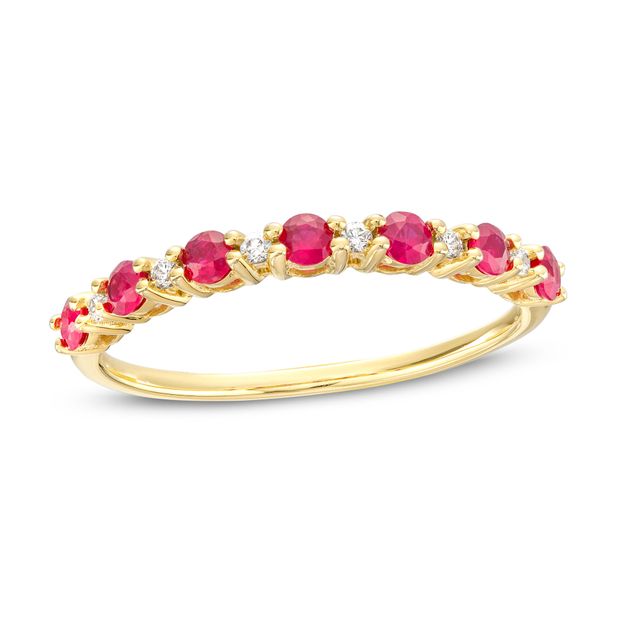 Ruby and 1/20 CT. T.w. Diamond Alternating Band in 10K Gold