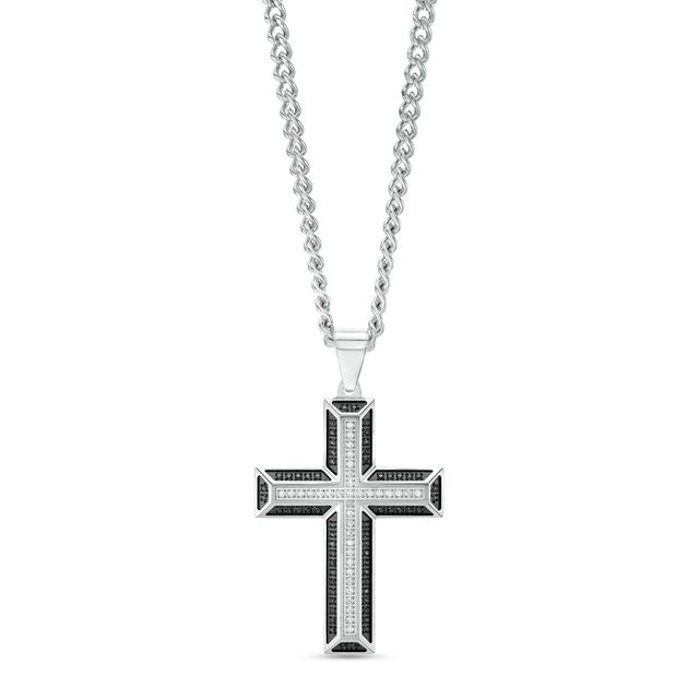 Men's 1/2 CT. T.w. Black and White Diamond Frame Cross Pendant in Stainless Steel with Black Ion Plate â 24"