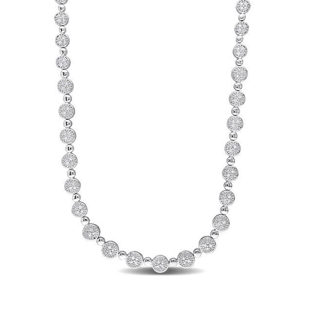 1/2 CT. T.w. Multi-Diamond Alternating Bead Link Necklace in Sterling Silver â 17"