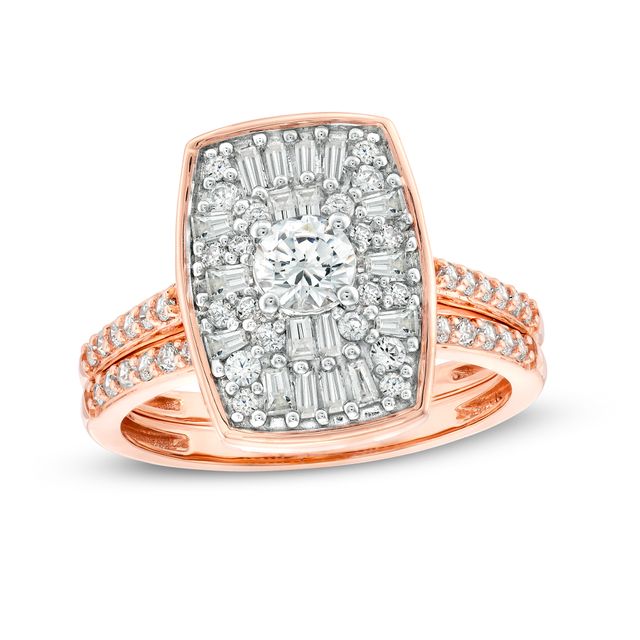 1 CT. T.w. Emerald-Shaped Multi-Diamond Bridal Set in 10K Rose Gold