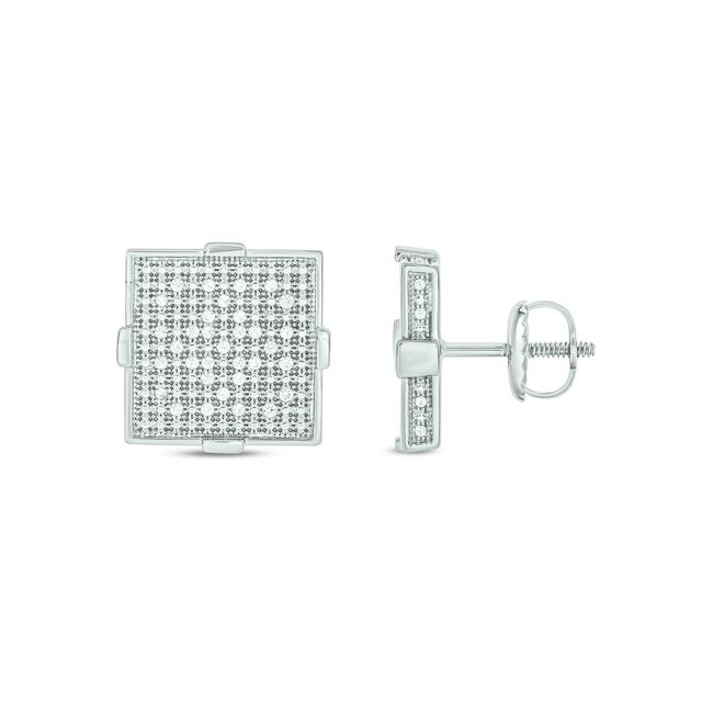 Men's 1/3 CT. T.w. Square Multi-Diamond Frame Stud Earrings in 10K White Gold