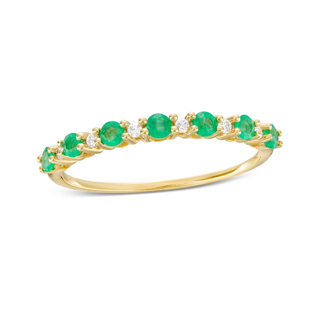 Emerald and 1/20 CT. T.w. Diamond Alternating Band in 10K Gold
