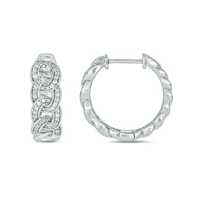 Men's 1/3 CT. T.w. Diamond Curb Link Huggie Hoop Earrings in Sterling Silver