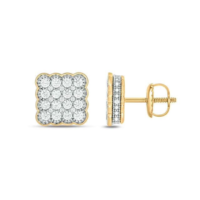 Men's 1/10 CT. T.W. Concave Square Multi-Diamond Stud Earrings in 10K Gold