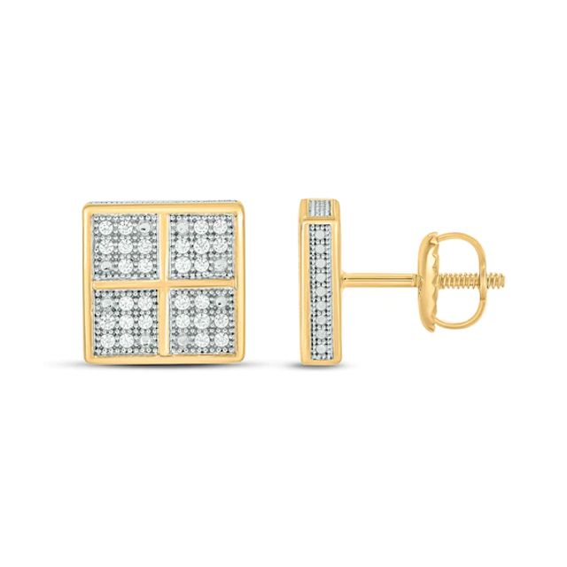 Men's 1/4 CT. T.w. Four Square Multi-Diamond Frame Stud Earrings in Sterling Silver with 14K Gold Plate