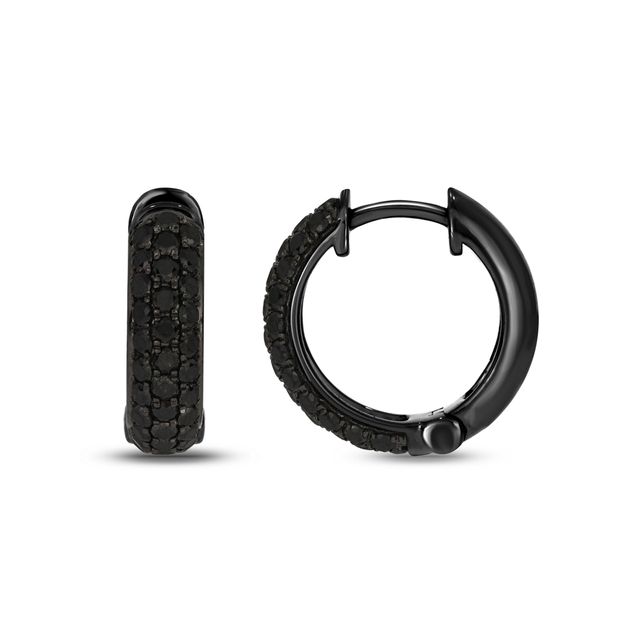 Men's 1 CT. T.w. Black Diamond Triple Row Huggie Hoop Earrings in Sterling Silver with Black Rhodium