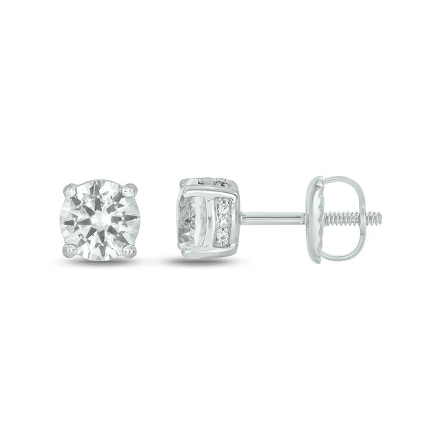 Men's 6.0mm White Lab-Created Sapphire and 1/20 CT. T.w. Diamond Side Accent Stud Earrings in Sterling Silver