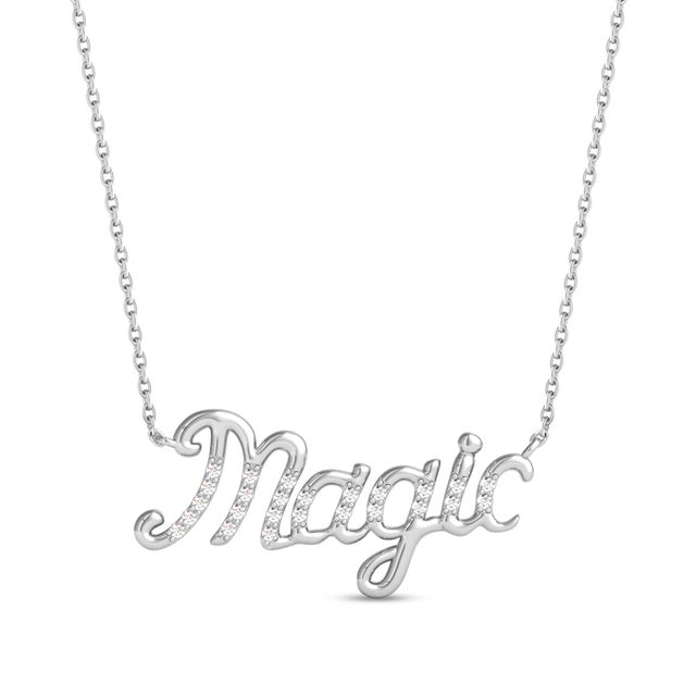 Enchanted Disney Jasmine 1/10 CT. T.w. Diamond Cursive "Magic" Necklace in Sterling Silver