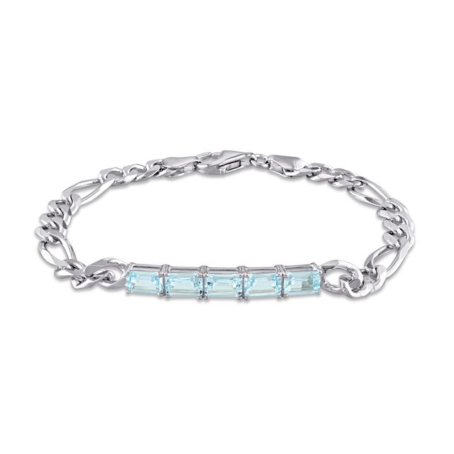 Octagonal Sky Blue Topaz Five Stone Bracelet in Sterling Silver - 7.25"