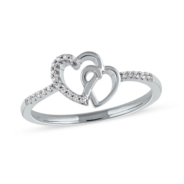 1/20 CT. T.w. Diamond Intertwined Double Heart Ring in Sterling Silver