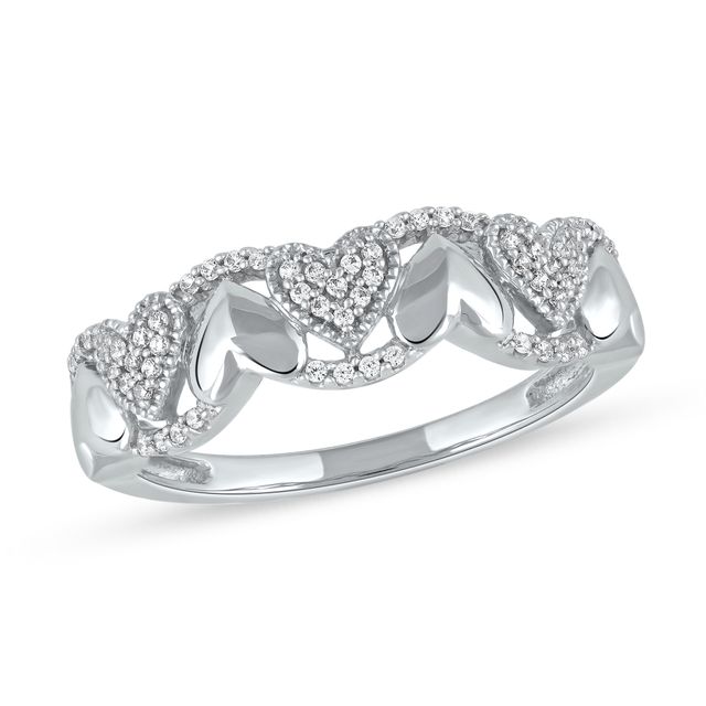 1/6 CT. T.w. Diamond Alternating Heart Ring in 10K White Gold