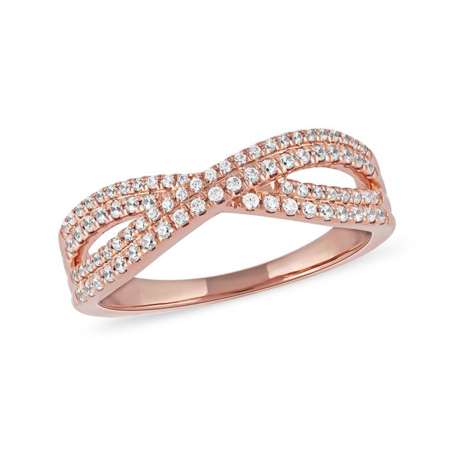 1/3 CT. T.w. Diamond Double Row Crossover Ring in 14K Rose Gold
