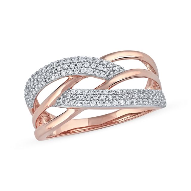 1/3 CT. T.w. Diamond Double Row Woven Crossover Ring in 14K Rose Gold
