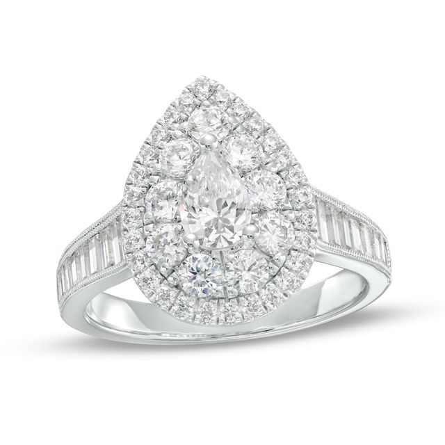 1-3/4 CT. T.w. Pear-Shaped Diamond Double Frame Engagement Ring in 14K White Gold (I/Si2)