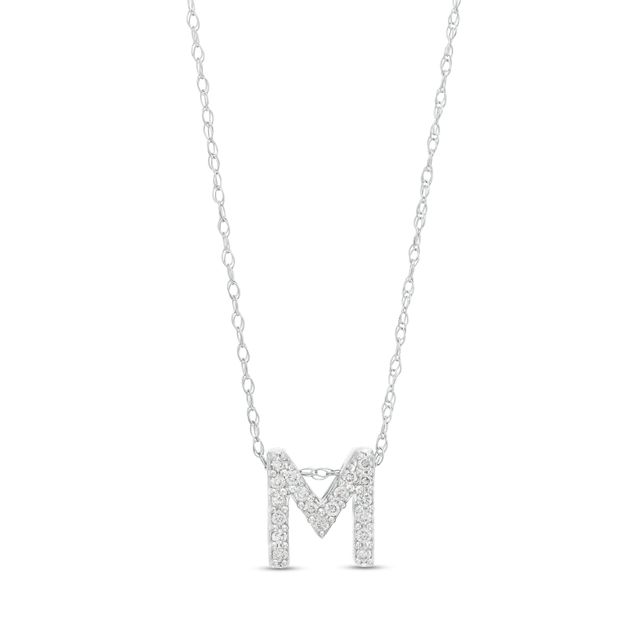 1/15 CT. T.w. Diamond "M" Initial Pendant in 10K White Gold