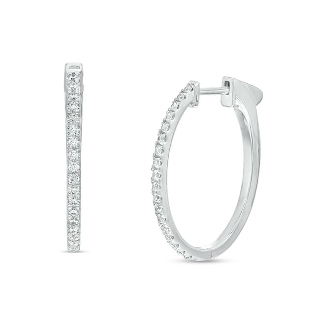 1/2 CT. T.w. Diamond Oval Hoop Earrings in 14K White Gold