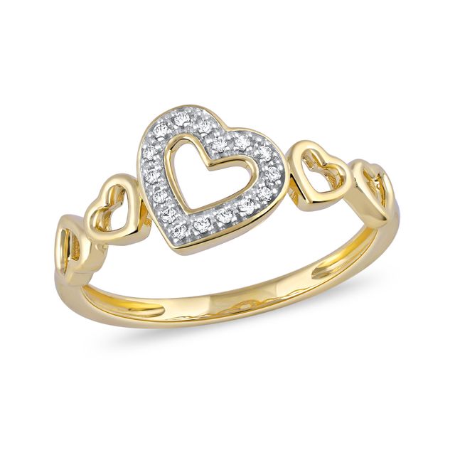 1/20 CT. T.w. Diamond Five Tilted Open Heart Ring in Sterling Silver with 14K Gold Plate
