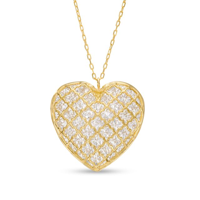 Oro Diamanteâ¢ Diamond-Cut Lattice Heart Pendant in 14K Two-Tone Gold