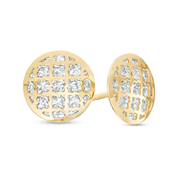 Oro Diamanteâ¢ Diamond-Cut Lattice Circle Stud Earrings in 14K Two-Tone Gold