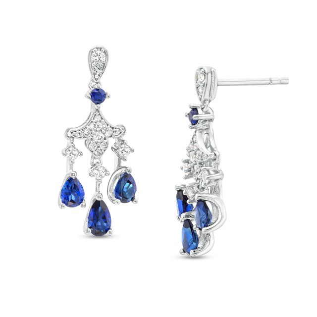 Pear-Shaped Blue and White Lab-Created Sapphire Chandelier Drop Earrings in Sterling Silver