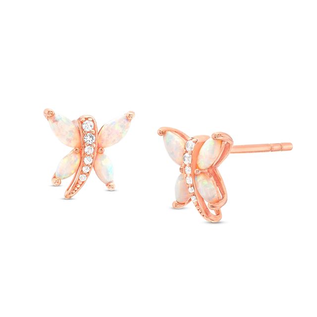 Marquise Lab-Created Opal and White Lab-Created Sapphire Stud Earrings in Sterling Silver with 14K Rose Gold Plate