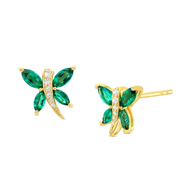 Marquise Lab-Created Emerald and White Lab-Created Sapphire Stud Earrings in Sterling Silver with 14K Gold Plate