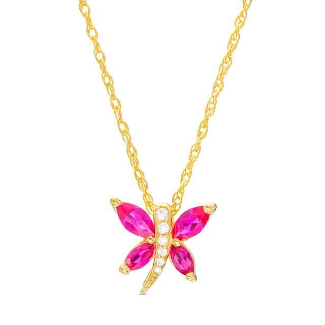 Marquise Lab-Created Ruby and White Lab-Created Sapphire Butterfly Pendant in Sterling Silver with 14K Gold Plate