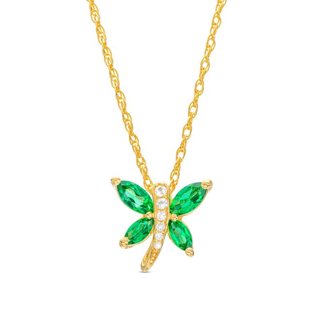 Marquise Lab-Created Emerald and White Lab-Created Sapphire Butterfly Pendant in Sterling Silver with 14K Gold Plate