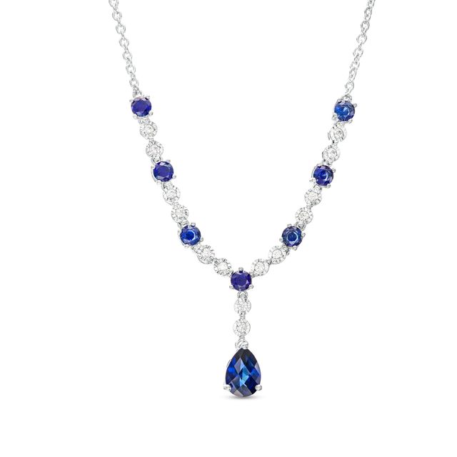 Pear-Shaped Blue and White Lab-Created Sapphire Alternating Necklace in Sterling Silver â 17"