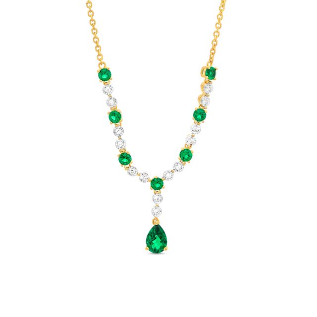 Pear-Shaped Lab-Created Emerald and White Lab-Created Sapphire Necklace in Sterling Silver with 14K Gold Plate â 17"