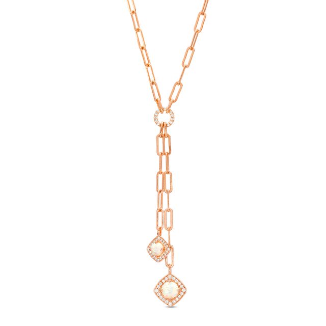 Lab-Created Opal and White Lab-Created Sapphire Double Chain Necklace in Sterling Silver with 14K Rose Gold Plate â 17"