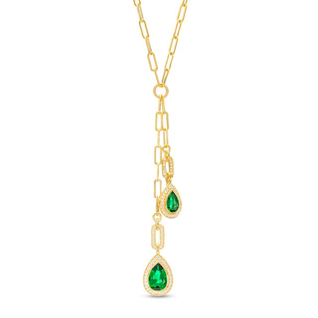 Pear-Shaped Lab-Created Emerald and White Lab-Created Sapphire Necklace in Sterling Silver with 14K Gold Plate â 17"