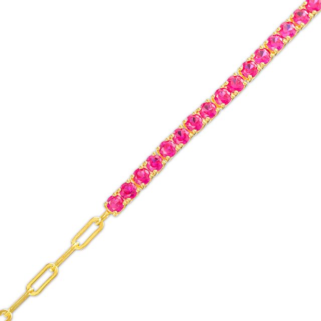 3.0mm Lab-Created Ruby Line Bracelet in Sterling Silver with 14K Gold Plate