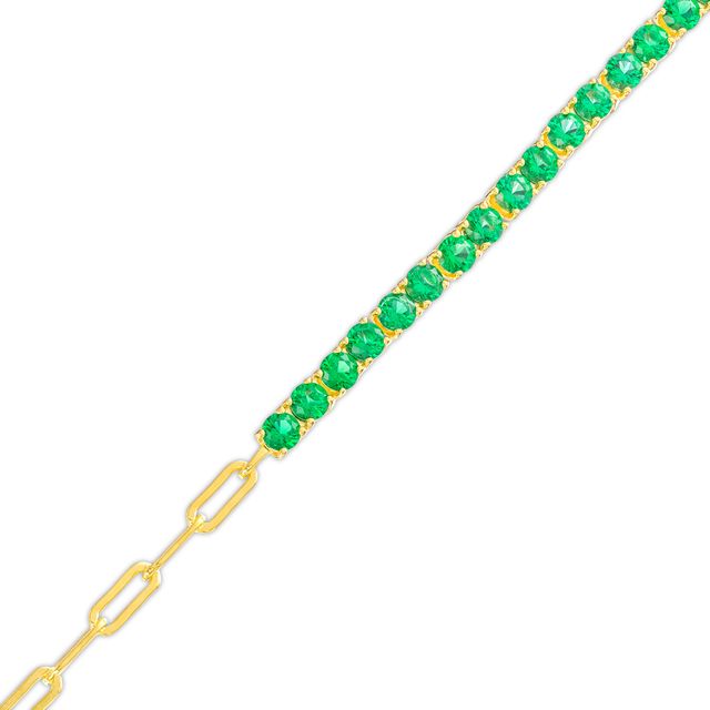 3.0mm Lab-Created Emerald Line Bracelet in Sterling Silver with 14K Gold Plate