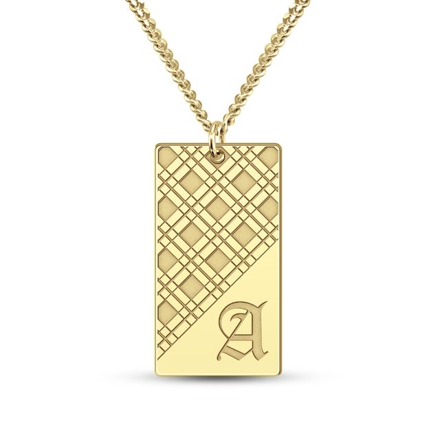 Men's Engravable Plaid Pattern Dog Tag Pendant (1 Initial)