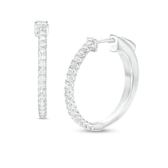 1/2 CT. T.w. Diamond Thin Hoop Earrings in 14K White Gold